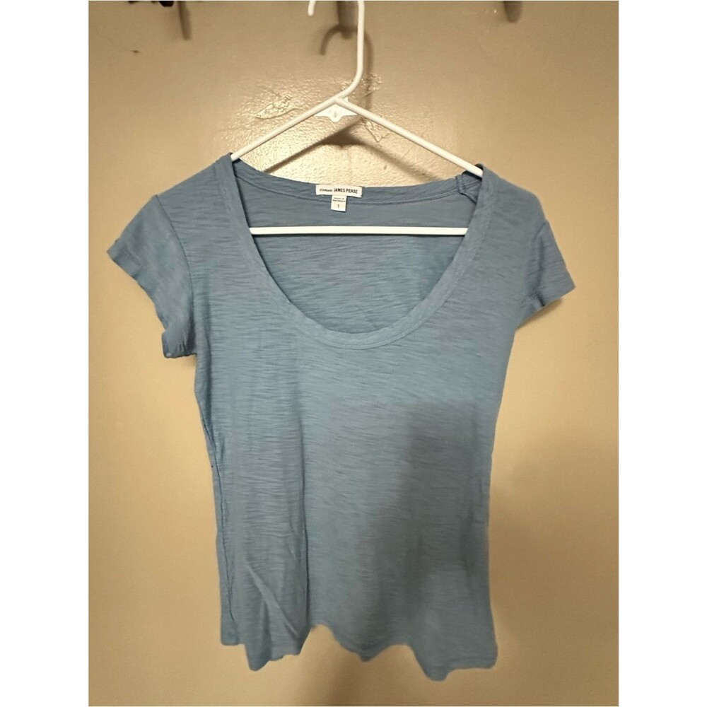 James Perse Deep Scoop Neck Blue Standard Slub Tee T Shirt Size 1 S